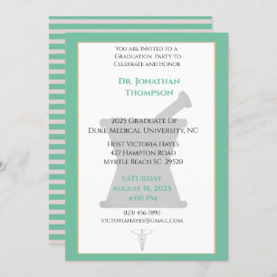 Invitation Pestère en mortier beige vert Diplôme en pharmacie