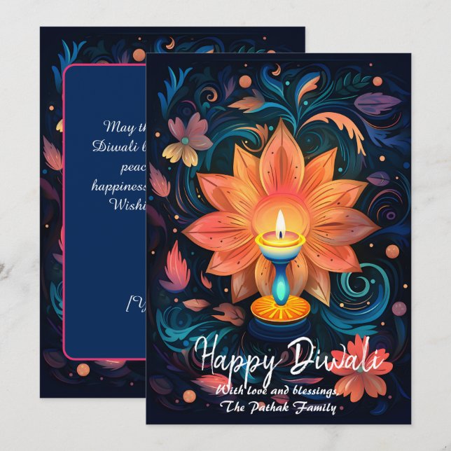 Invitation Petal Light Wishes Diwali card (Devant / Derrière)