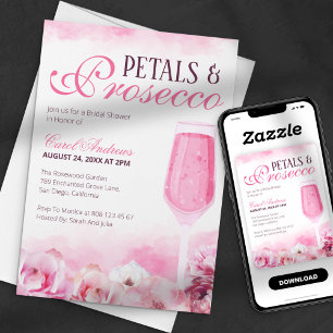 Invitation Pétales aquarelle rose et Brunch de mariage avec p