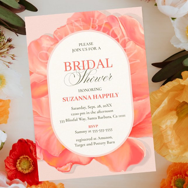 Invitation Pétales Arc Floral Fête des mariées rose Invitatio (Petals and Floral Arch Bridal Shower Invitations.)