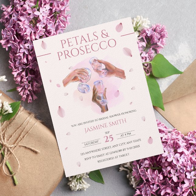 Invitation Pétales de Fête des mariées de champagne et Pink P (Créateur téléchargé)
