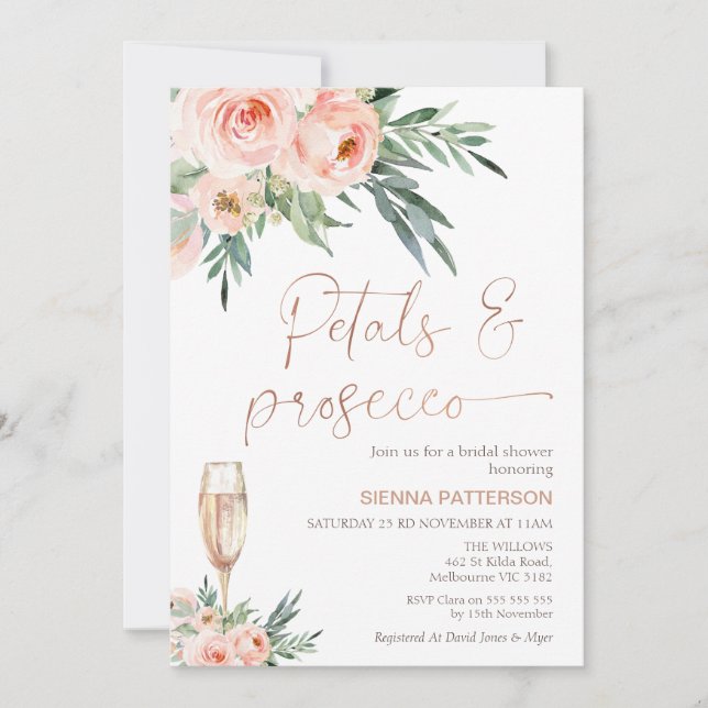 Invitation Pétales de feuillage rose et Fête des mariées du m (Devant)