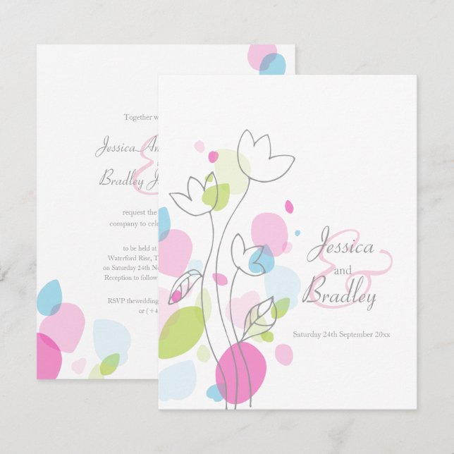 Invitation Pétales de fleurs de confettis modernes mariage co (Devant / Derrière)