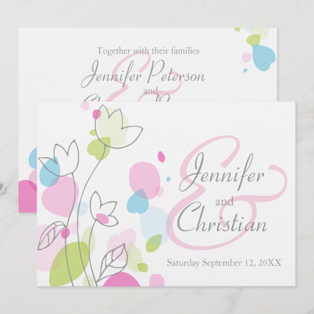 Invitation Pétales de fleurs modernes graphiques invite maria (Devant / Derrière)