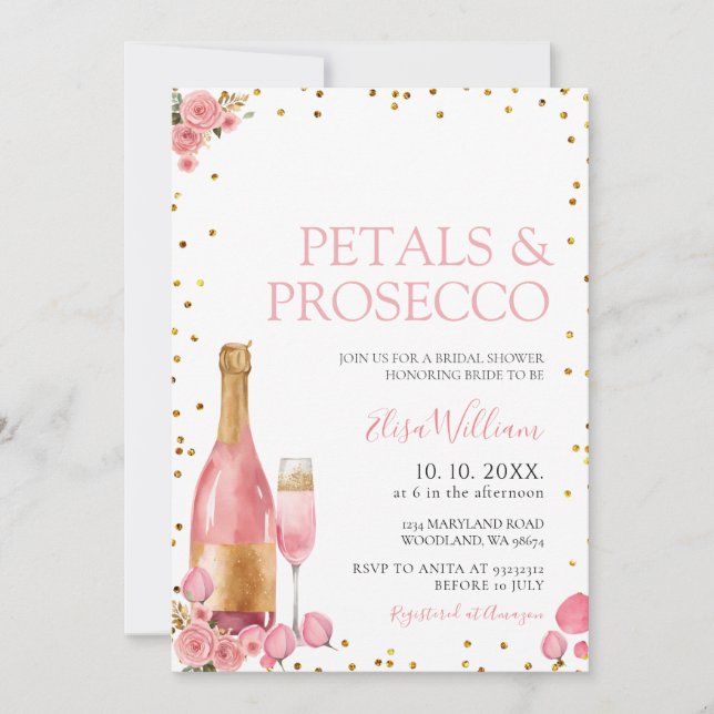 Invitation Pétales de fleurs roses et Fête des mariées de Pro (Devant)