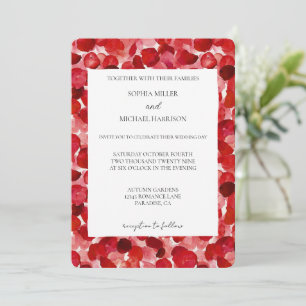 Invitation Pétales de rose rouge romantique Mariage floral