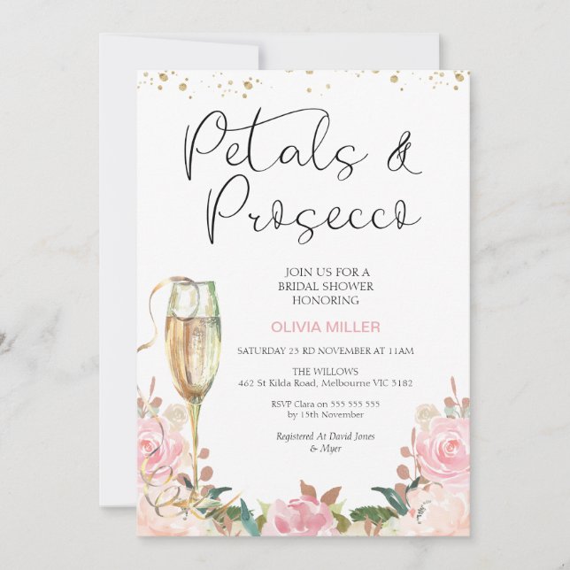 Invitation Pétales d'or Blush Rose et Fête des mariées de pou (Devant)