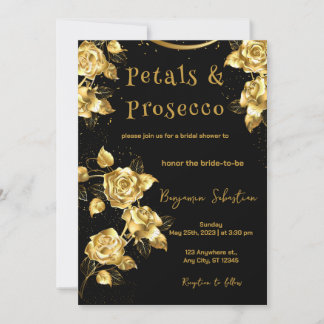 Invitation Pétales d'or et de noir et Fête des mariées de pou