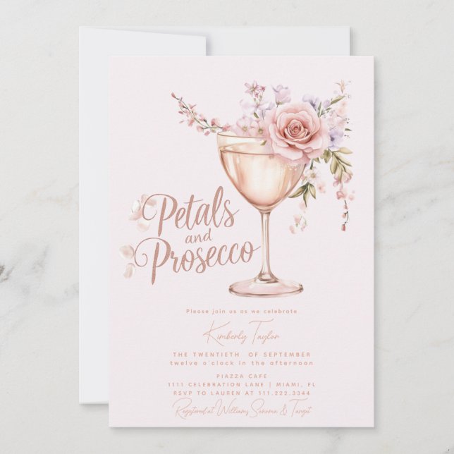 Invitation Pétales Et Fête des mariées De Rose Pink Prosecco (Devant)