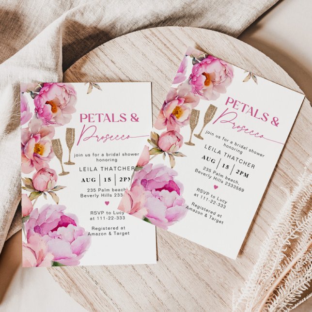 Invitation Pétales et parquet douche de mariée rose vif (Créateur téléchargé)
