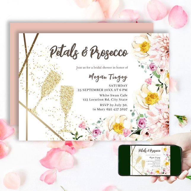 Invitation Pétales et poursuites | Fête des mariées florale r (Créateur téléchargé)
