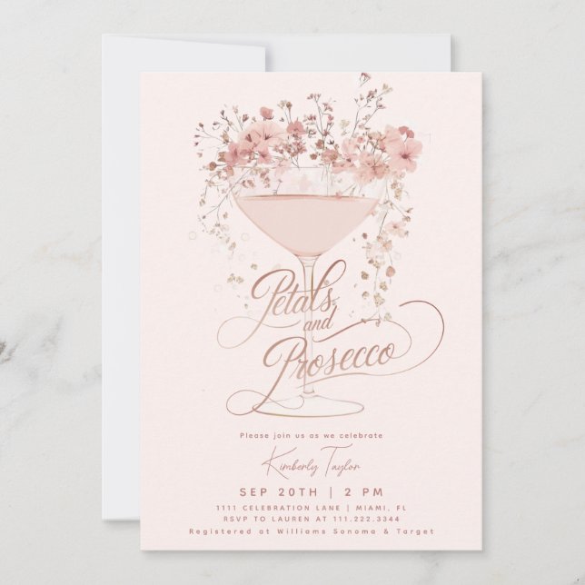 Invitation Pétales Et Procuco Fleurs sauvages Rose Fête des m (Devant)