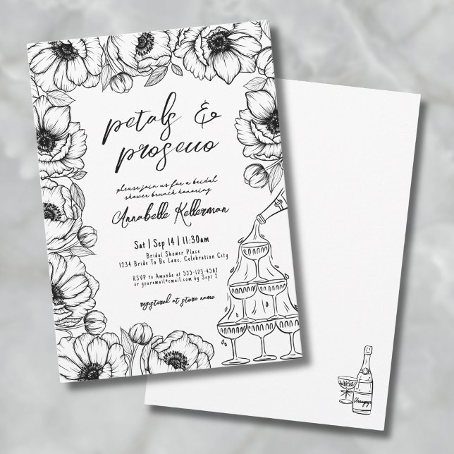 Invitation Pétales et Procuco Whimsical Floral Fête des marié (Petals & Prosecco Whimsical Floral Bridal Shower Invitation)