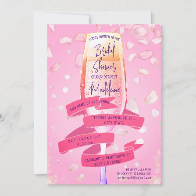 Invitation Pétales et Prosecco Fête des mariées de jardin en  (Devant)