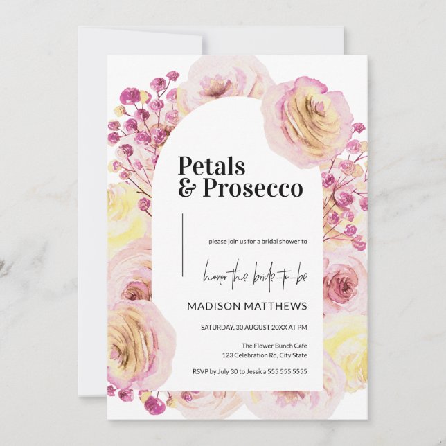 Invitation Pétales et Prosecco Fête des mariées de printemps  (Devant)