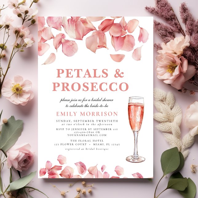 Invitation Pétales et Prosecco Fête des mariées florale rose  (Créateur téléchargé)