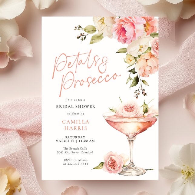 Invitation Pétales et Prosecco Fête des mariées florale rose (Créateur téléchargé)