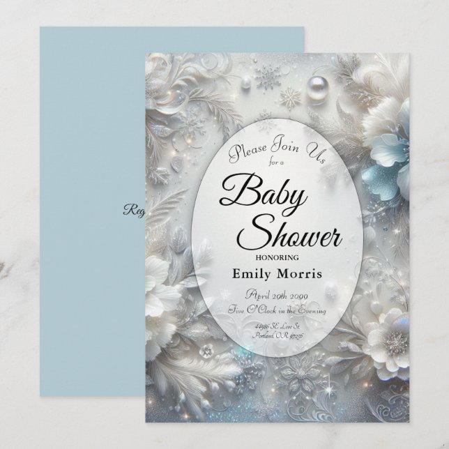Invitation Pétales neigeux dans le Baby shower de fleurs cong (Devant / Derrière)