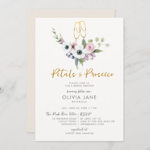 Invitation Pétales Prosecco Anemones Gold Bubbly Fête des mar