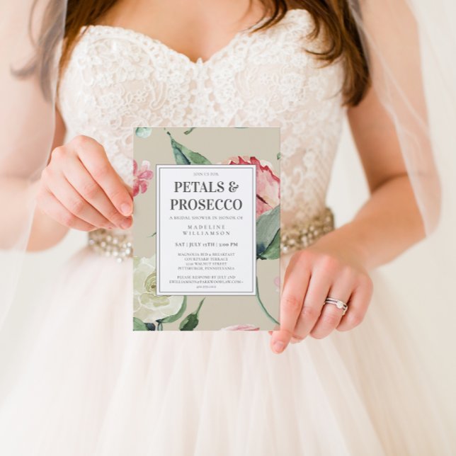 Invitation Pétales Prosecco Aquarelle Fête des mariées floral (Créateur téléchargé)