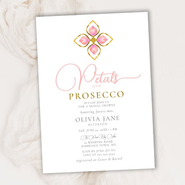 Invitation Pétales Prosecco Gold Jewel Boho Chic Fête des mar (Créateur téléchargé)