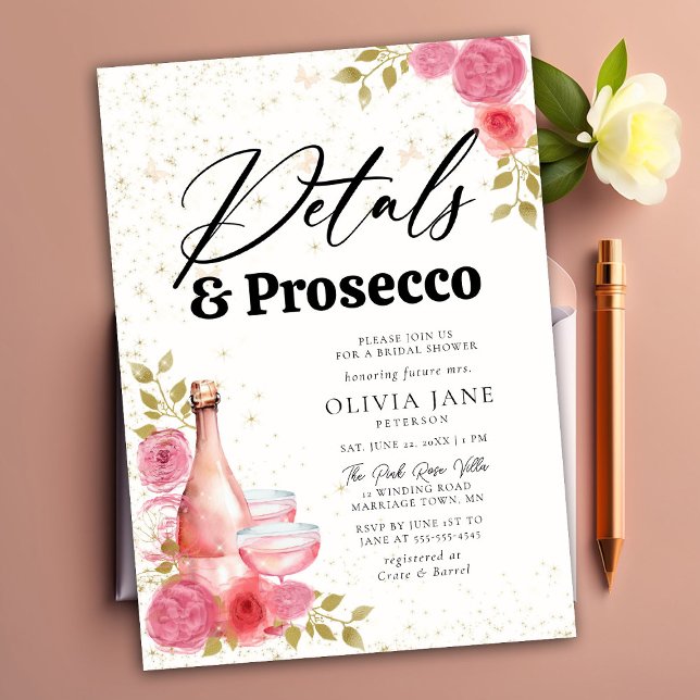 Invitation Pétales Prosecco rose Floral Fête des mariées or (Créateur téléchargé)