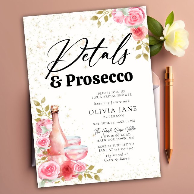 Invitation Pétales Prosecco Roses Rose Fête des mariées or (Créateur téléchargé)