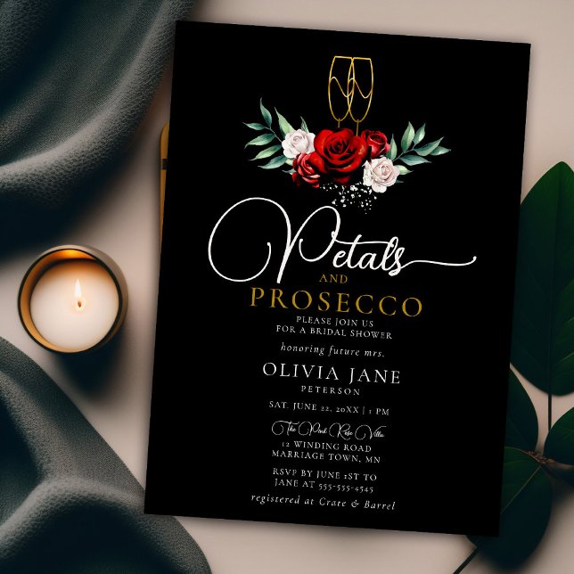 Invitation Pétales Prosecco Rouge Blanc Roses Fête des mariée (Créateur téléchargé)