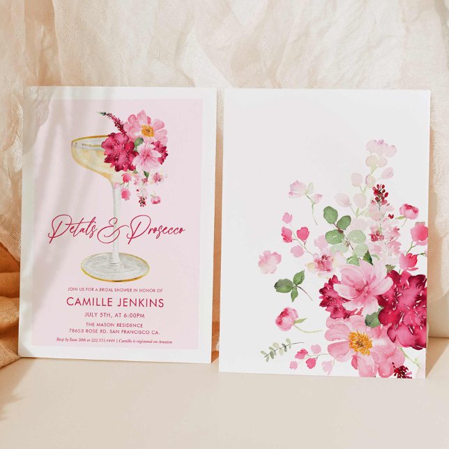 Invitation Pétales roses et mariée du jardin du ministère pub (Pink Petals and Prosecco Bridal Shower Invitation)