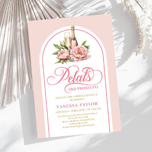 Invitation Pétales tendance et prosecco rose et or invitent