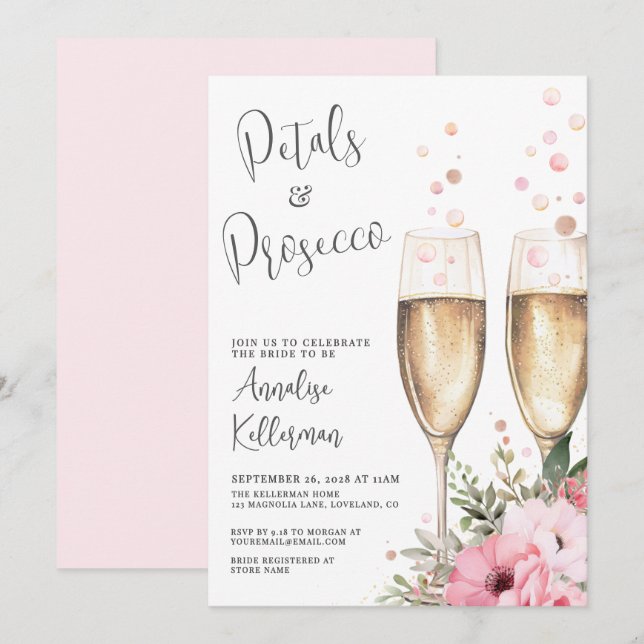 Invitation Petals And Prosecco Bridal Shower (Devant / Derrière)