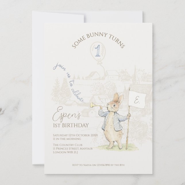 Invitation Peter le lapin Beatrix un lapin 1er anniversaire (Devant)