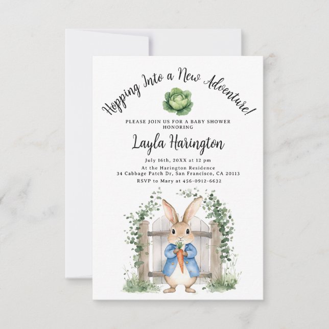 Invitation Peter Rabbit Boy Baby shower Garden Gate (Devant)