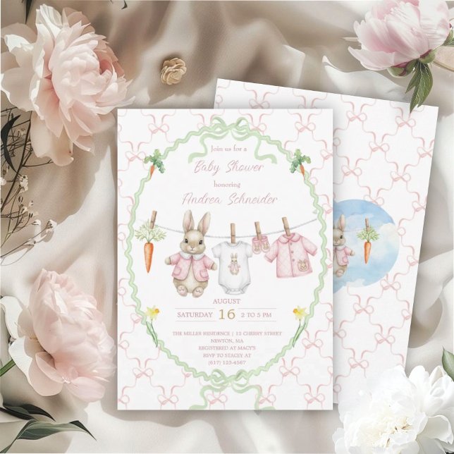 Invitation Peter the Rabbit Girl Clothesline Baby Shower  (Créateur téléchargé)