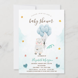 Invitation Petit agneau Baby shower bleu mouton