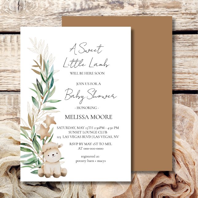 Invitation Petit Agneau doux baby shower vert (Créateur téléchargé)