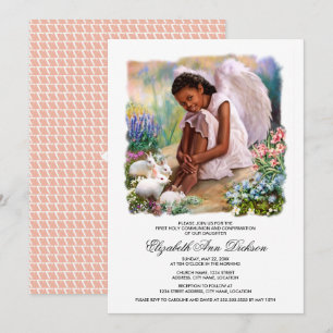Invitation Petit Ange avec lapins Sainte Communion