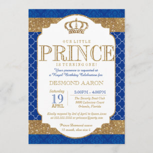 Invitation Petit anniversaire ou douche d'or de prince bleu