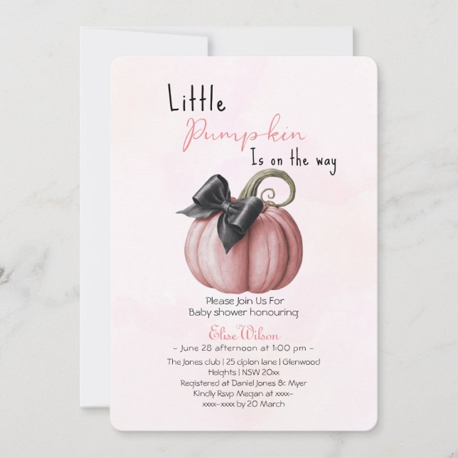 Invitation Petit arc citrouille rose en chemin (Devant)