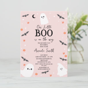 Invitation Petit Baby shower Boo d'Halloween rose moderne