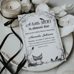 Invitation Petit Baby shower Boo Halloween Raven noir
