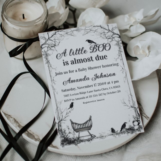 Invitation Petit Baby shower Boo Halloween Raven noir (Créateur téléchargé)