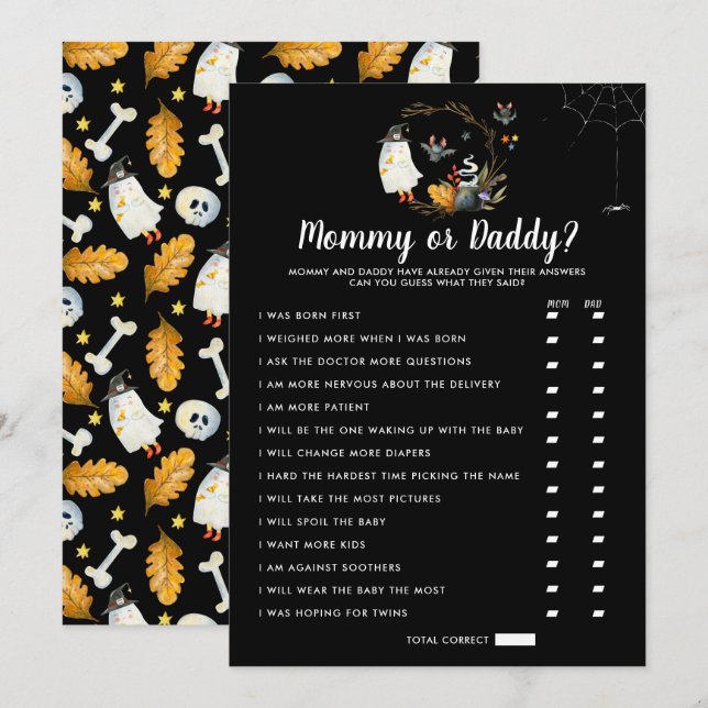 Invitation Petit Baby shower Boo | Jeu maman ou papa (Devant / Derrière)