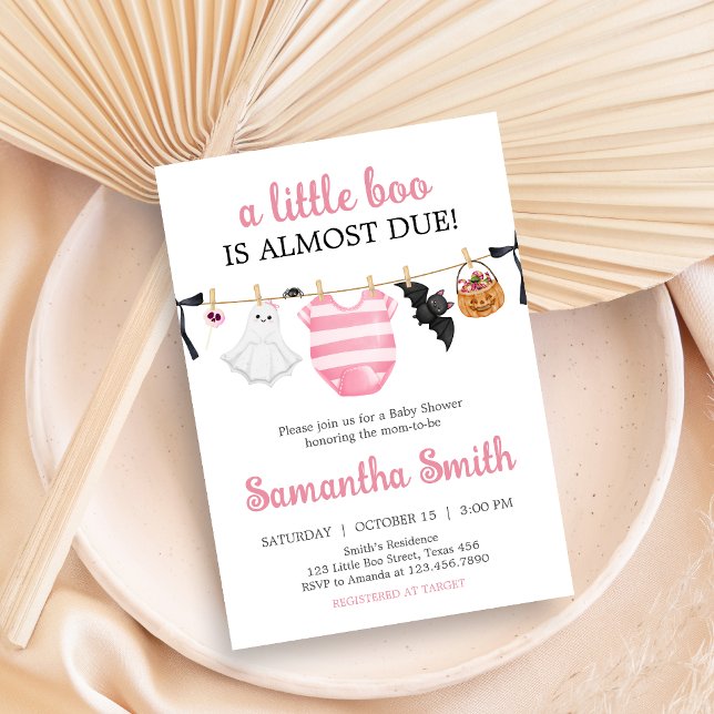 Invitation Petit Baby shower Boo Rose (Girl Little Boo Halloween Clothesline Baby Shower Invitation)