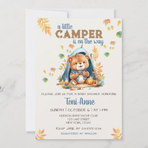 INVITATION PETIT BABY SHOWER CAMPING BLEU WATERCOLOR