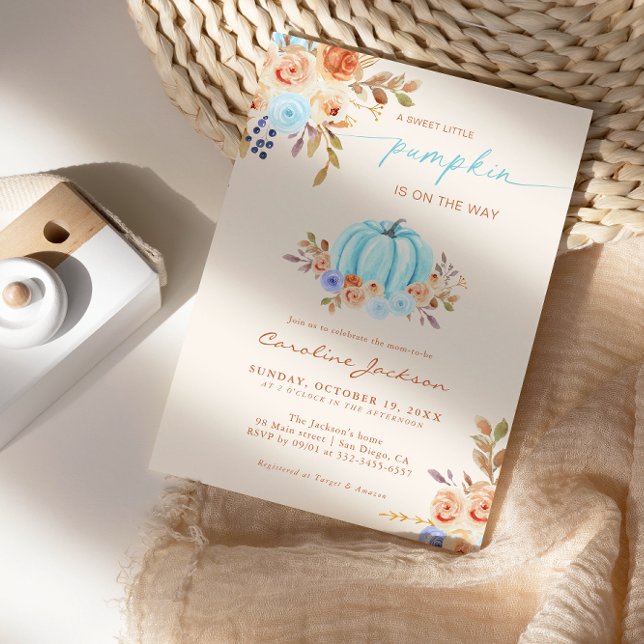 Invitation Petit Baby shower Citrouille Blue Boy (Créateur téléchargé)