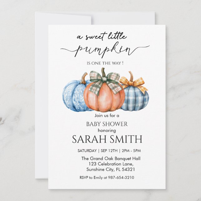 Invitation Petit Baby shower Citrouille doux (Devant)