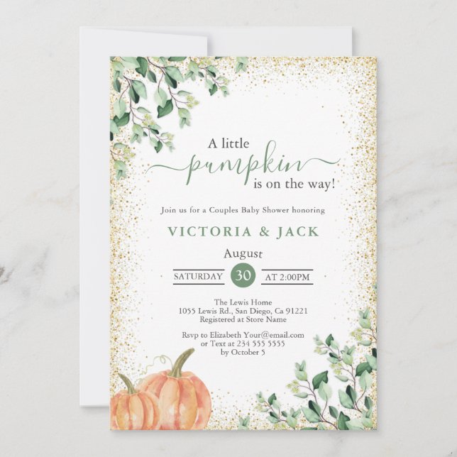 Invitation Petit Baby shower Citrouille Gold Fall (Devant)