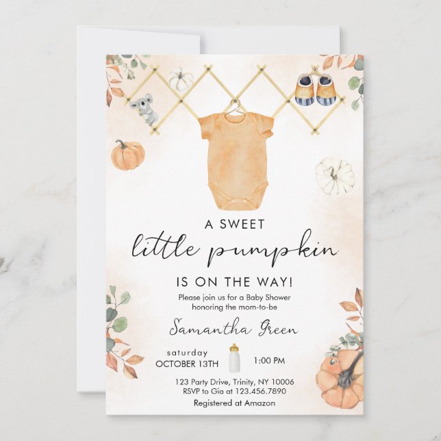 Invitation Petit Baby shower Citrouille neutre pour les femme (Devant)