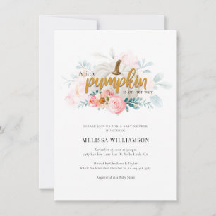 Invitation Petit Baby shower Citrouille rose Floral
